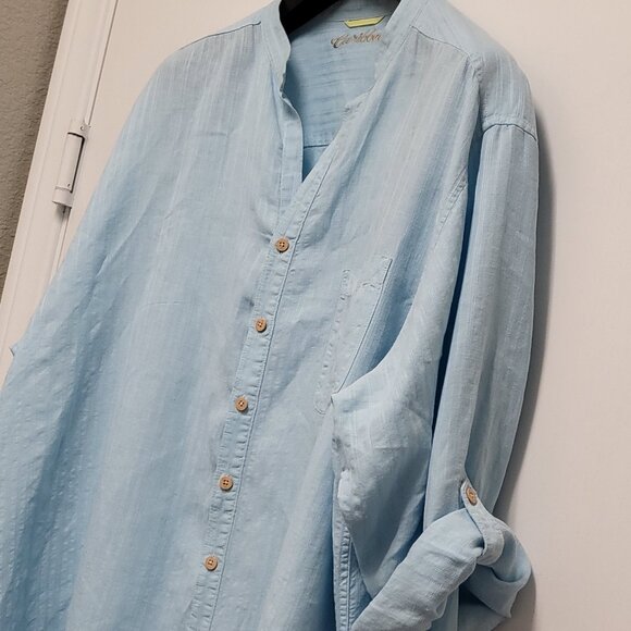Carribean Mens Shirt Linen Blend Button Up 3XT Tall Roll Tab Long Sleeve Coastal - Picture 4 of 16